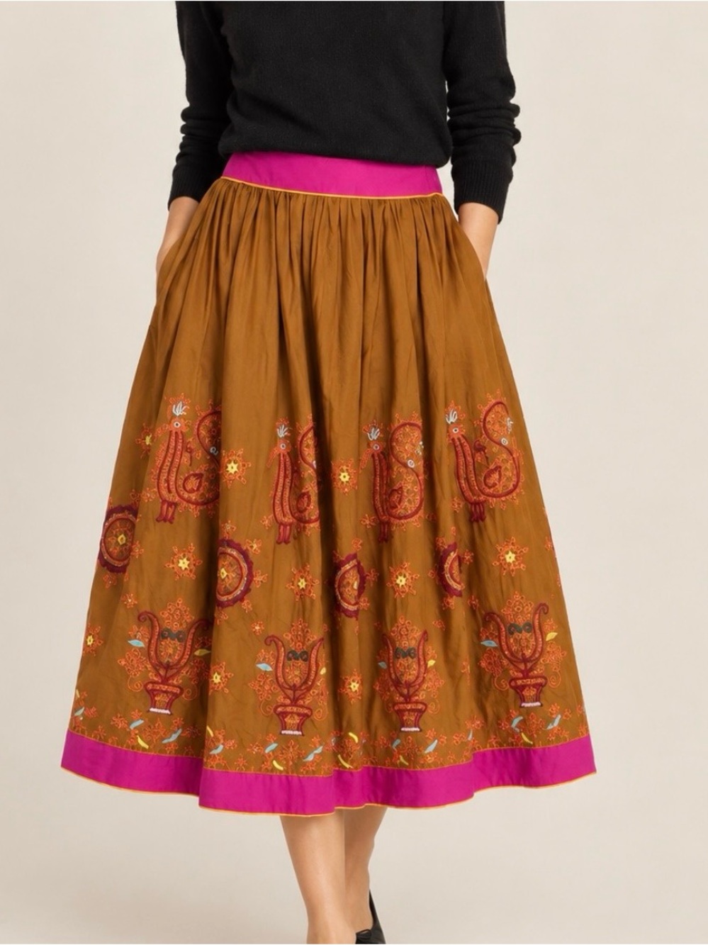 Boho Rooster Embroidered Full Skirt NWT Rustic Fall 8 WD NY Cottagecore Vintage